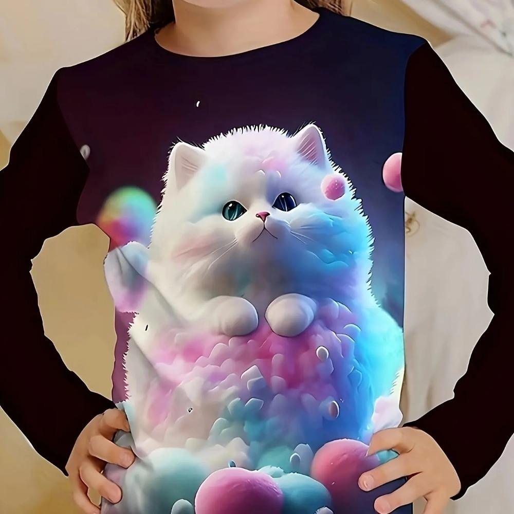 

Детская мультяшная футболка с 3D цифровой печатью, модный тренд для девочек, с круглым вырезом и длинными рукавами 170 чёрный