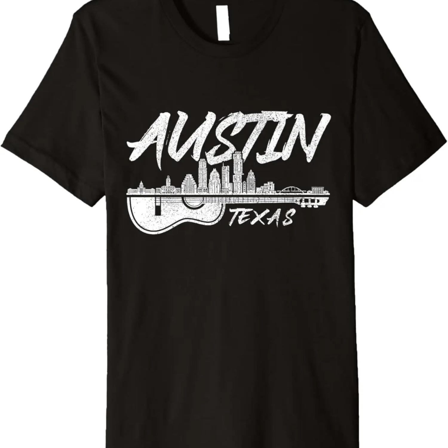 Austin Texas Guitar Player Skyline Folk Blues Country Music Premium T-Shirt S