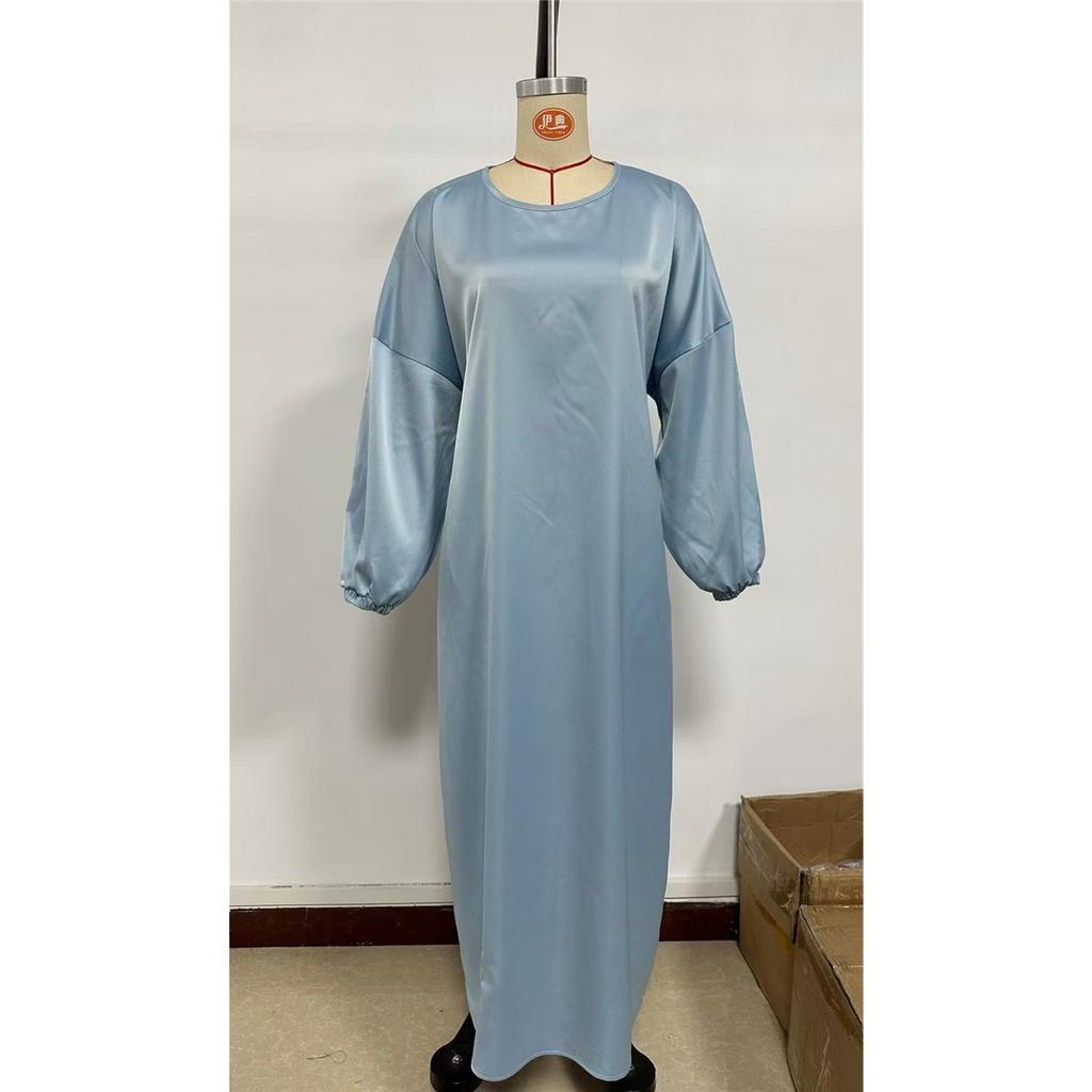 Women's Solid Color Long Sleeve Round Neck Hijab Muslim Robe