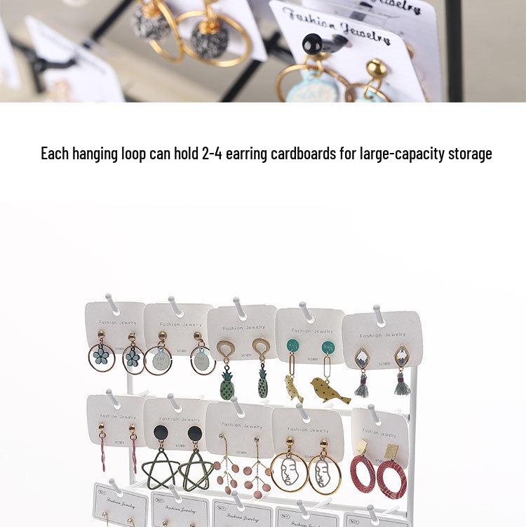 Solid Wood & Wrought Iron Earring Stand with Hooks - Jewelry Display & Storage Rack with Cardboard Packaging