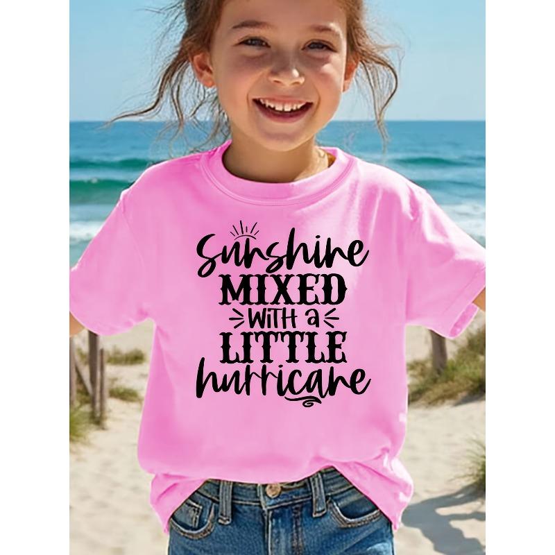 

European size Summer fashion girl style short sleeved T shirt with English pattern casual top 164cm рожевий
