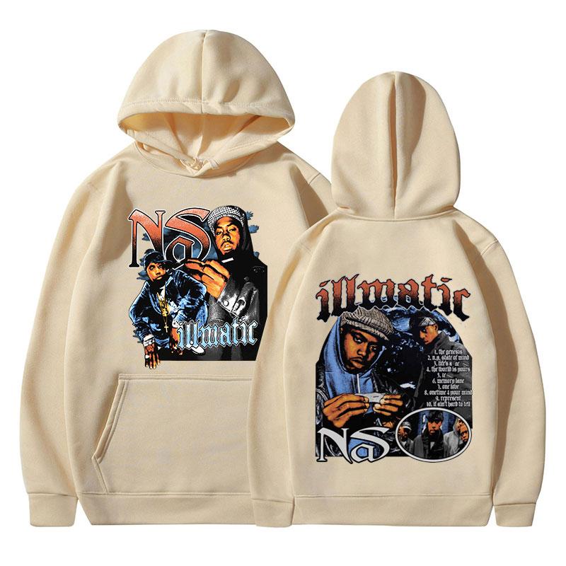 90er Jahre Rapper Nas Illmatic Hoodie Y2k Herrenmode Vintage Hoodies Fleece Warm Langarm Kapuzenpullover Hip Hop Streetwear