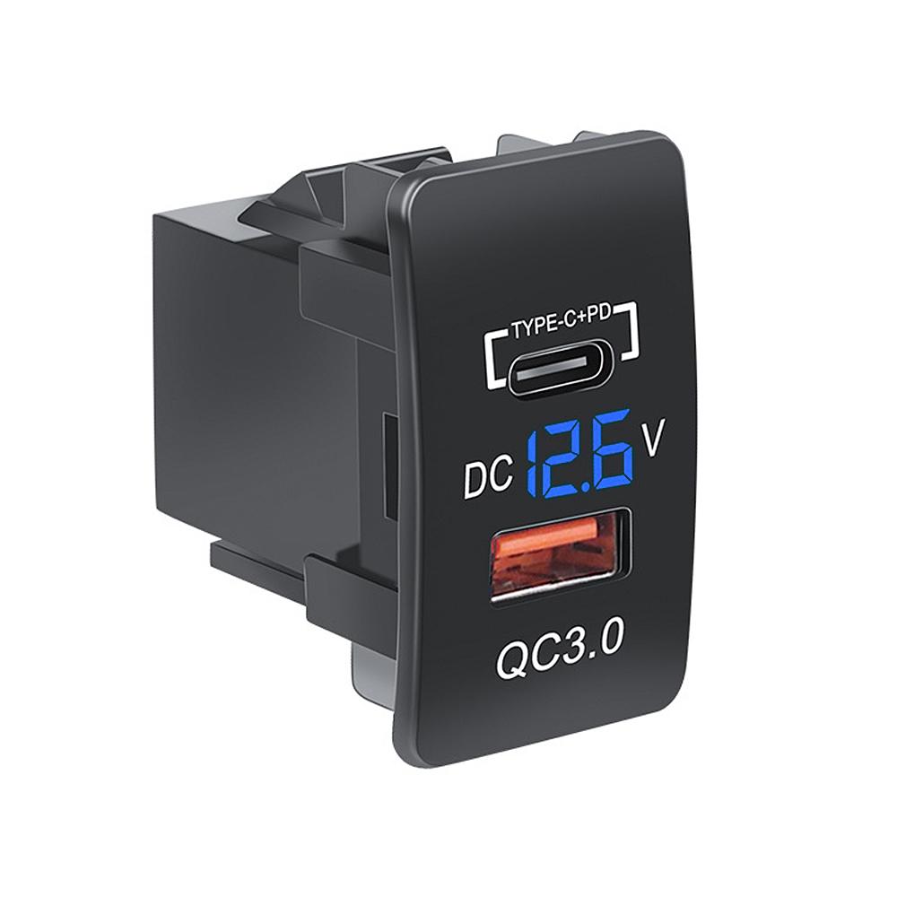 12V-24V Car Charger QC3.0 Type C PD with LED Voltmeter Outlet Waterproof USB Charging Port Adapter for Honda Old Style Modify