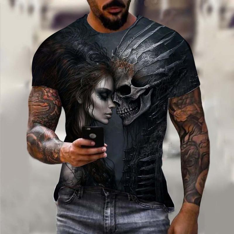 Men's T-Shirt Undead Skeleton Pattern 3d Print Short Sleeve  Casual Man Clothes Summer