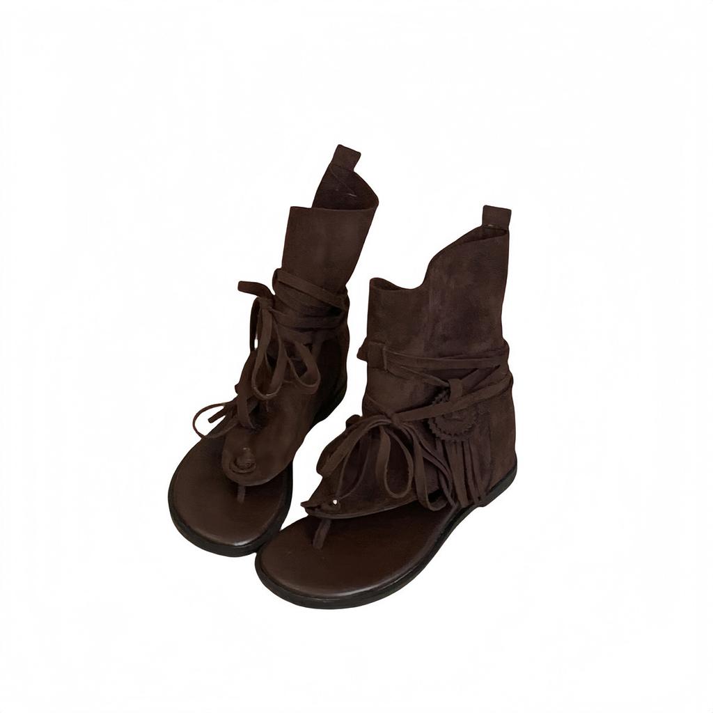 Inner height-increasing cool boots New open-toed niche western boots straps Roman herringbone toe summer sandals women