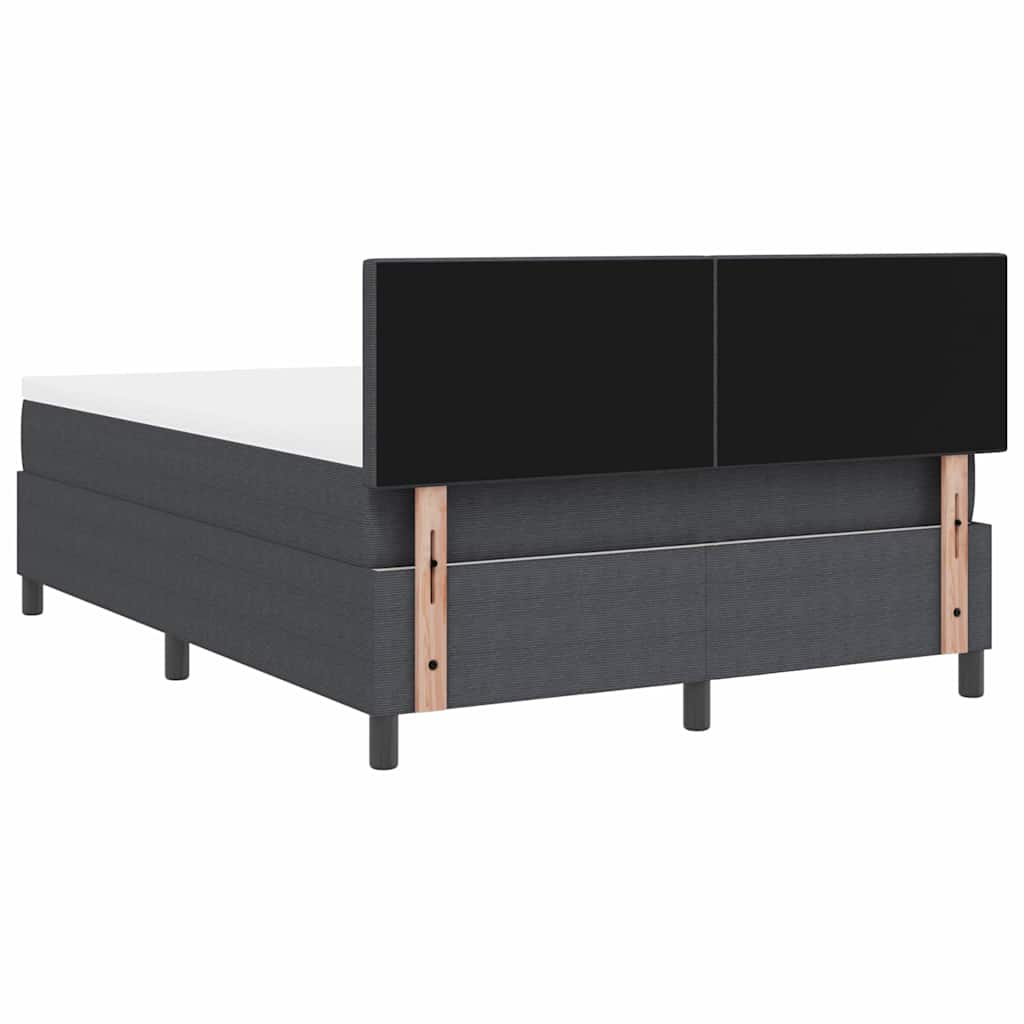 Box Spring Bed in Dark Grey and White 140 x 190 cm Cord Fabric