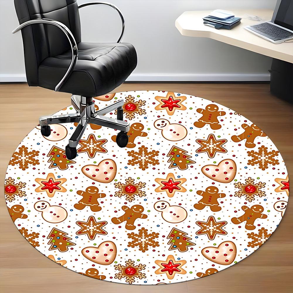 1pc Gingerbread Cookies Christmas Carpet for Office Non-Slip, Round Carpet, Soft & Comfortable, Carpet for Office, Lightweight Round Floor Mat