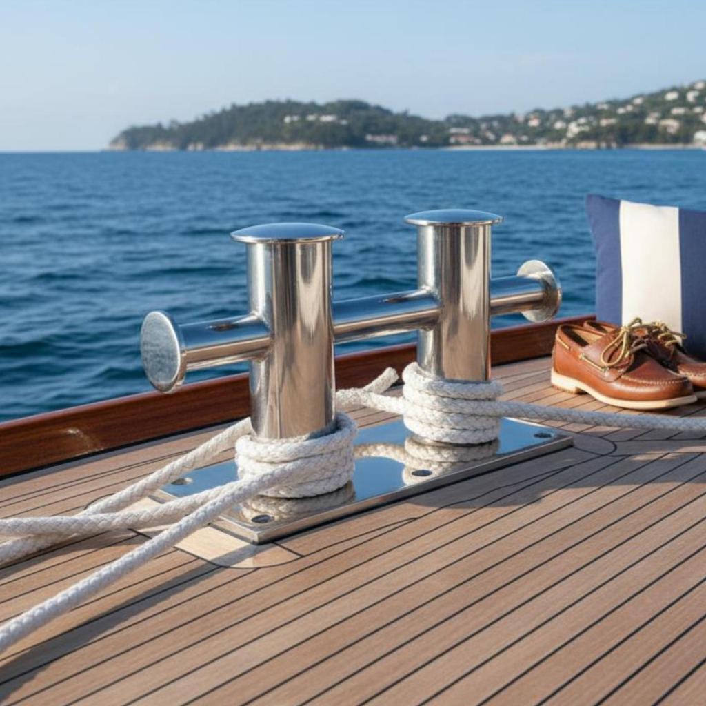 Double CrossDocking Bollard Polished Finish Cross Stainless Steel Mooring Post for