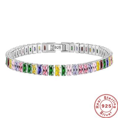 Jednoduchý, módní a personalizovaný zirkonový obdélníkový náramek, postříbřený, elegantní a plný diamantů