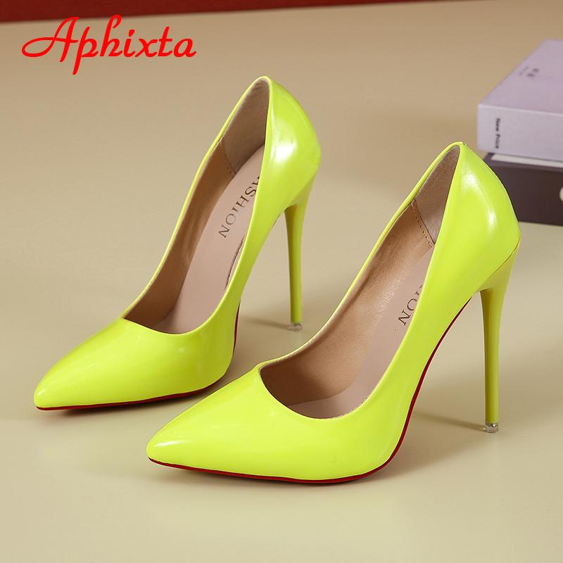 Fashion Aphixta 2025 Spring Super High 12cm Stiletto Heels Pumps Women Shoes Pointed Toe Florescence Patent Leather Office Thin Heel
