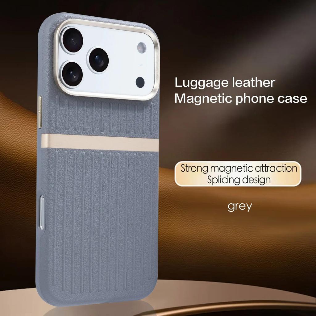 Luxury Luggage Stripe Magnetic Phone Case for iPhone 17 Pro Max 17 Air 16 Pro 15 14 13 Wireless Charging PU Leather Hard Cover