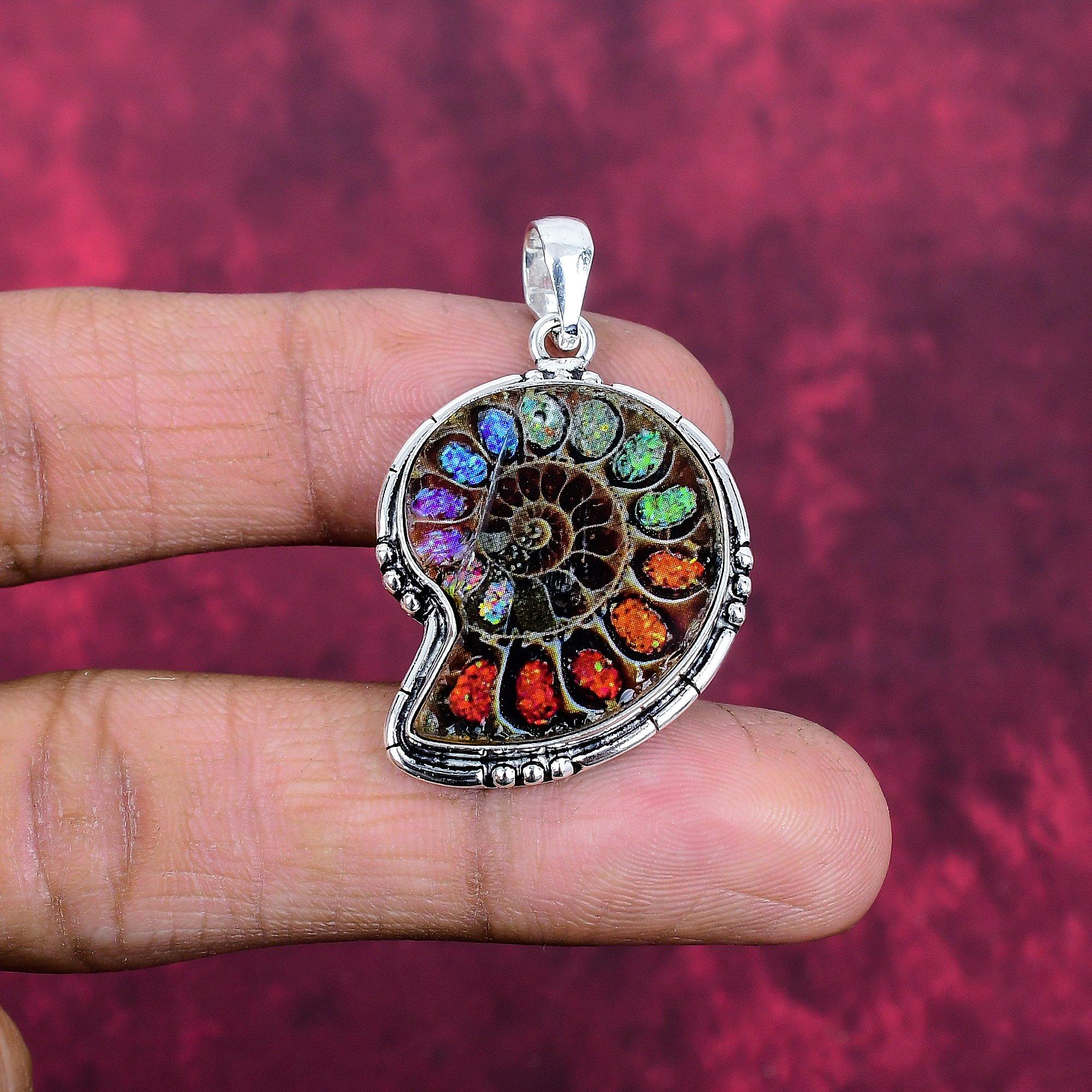 

Украшения с окаменелостями аммонитов, Подвеска из стерлингового серебра 925 пробы, Ювелирные изделия с драгоценными камнями ручной работы, Подарки для жены, Новая подвеска 1.77 Inches