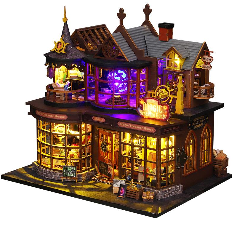 Retro DIY Wooden Magic Treasure House Dollhouses Miniature Kits With Furniture LED Light Home Decoration For Adult Handmade Gift