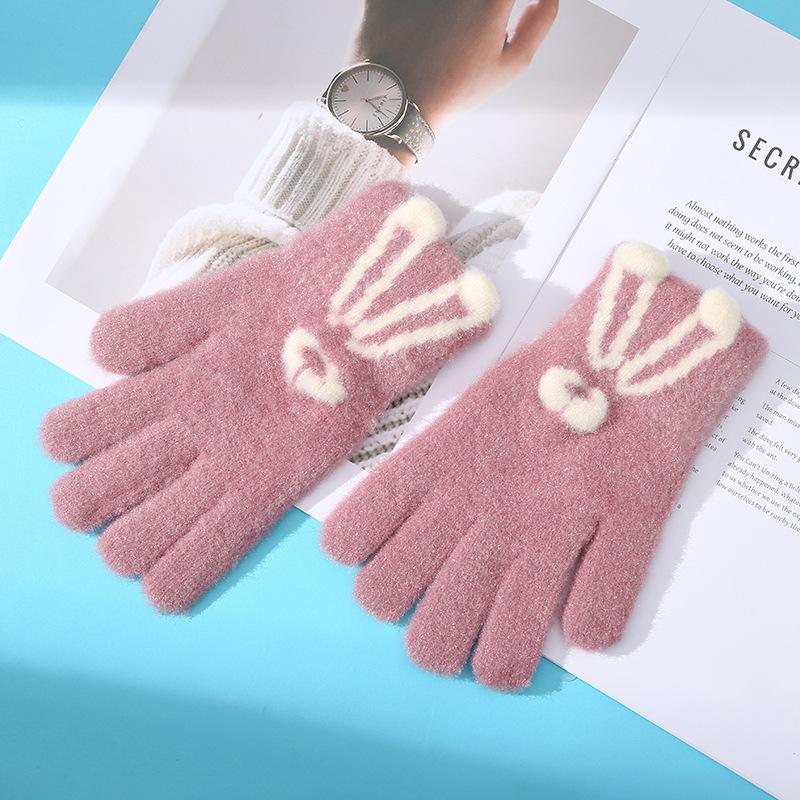 

Перчатки для женщин на зиму, вязаные, с милым мультяшным кроликом, утолщенные, теплые, шерстяные, с сенсорным экраном, для студентов, для письма и езды, для защиты от холодных волн One Size