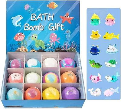 Badebomben für Kinder mit Überraschung innen, 12er-Pack Kinder-Badebomben-Geschenkset, Osterkorb-Füller für Jungen Mädchen Schaumbad mit Spielzeug innen