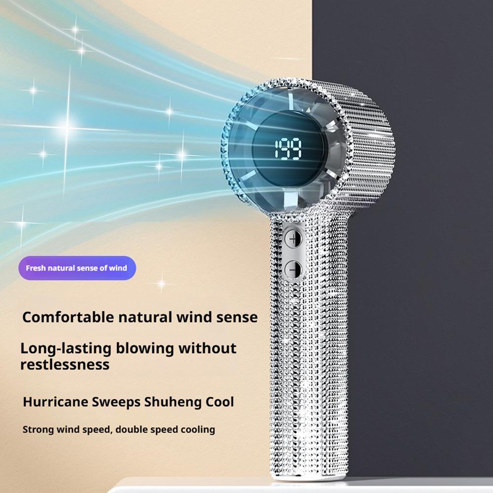 199 gears Handheld small fan foldable portable neck hanging Fans USB rechargeable fan with phone stand and display screen