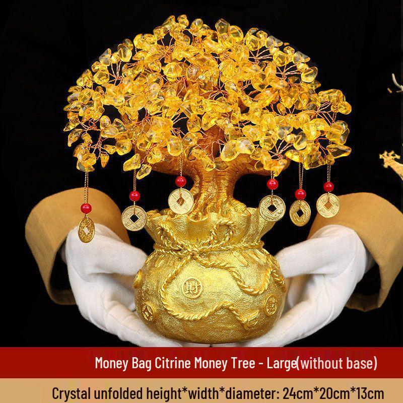 Citrine Money Tree Ornament - Small Lucky Tree for Living Room, Wine Cabinet, or TV Cabinet Decor.