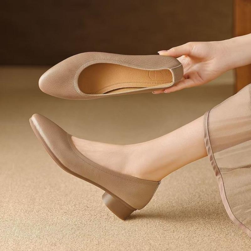 

Туфли-лодочки на одном ремешке, универсальные для работы, с открытым мыском, женские осенние туфли на толстом каблуке для профессиональной работы 40 хаки