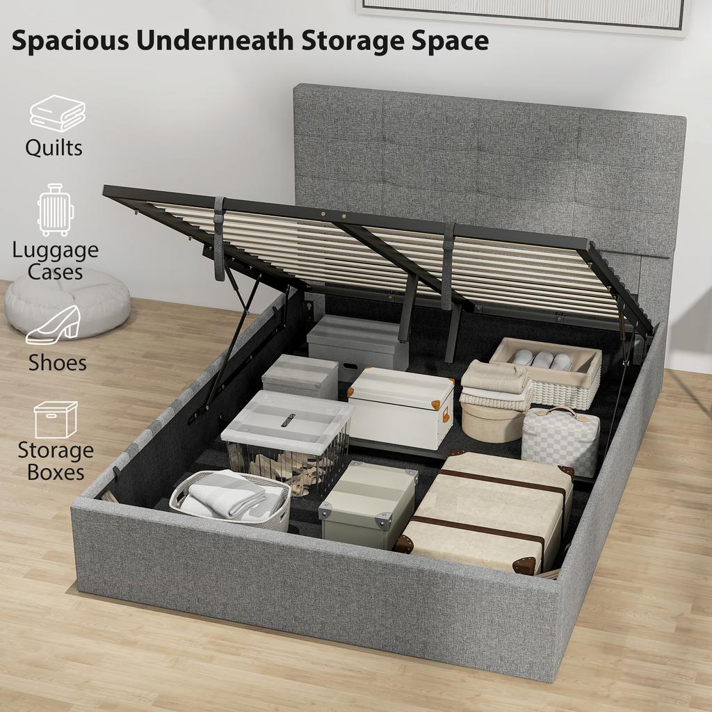 4ft6 Double Ottoman Bed with Gas Lift Storage - Grey