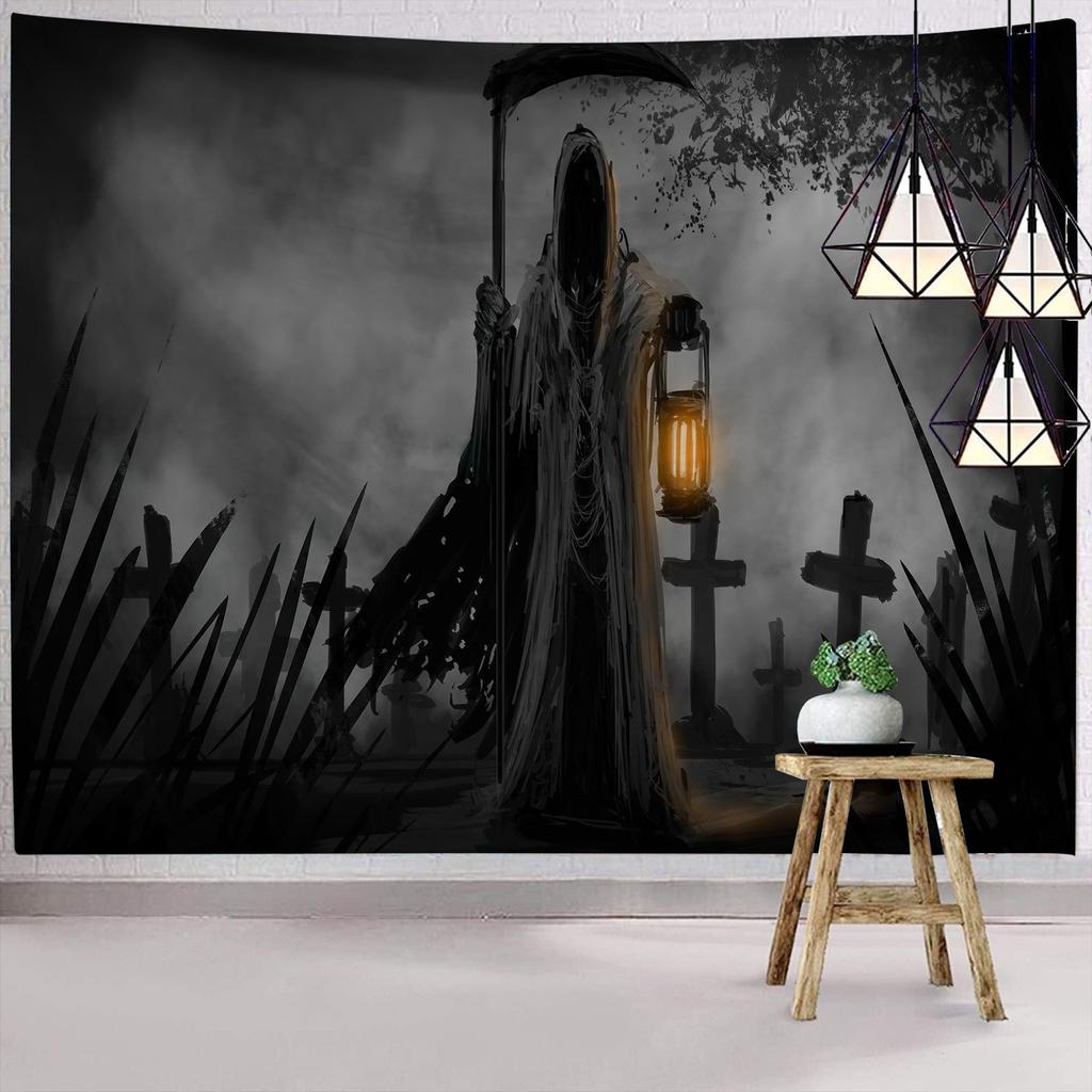 Dark Halloween Horror Tapestry Scared of Zombies Wall Hanging Witch Mysterious Woman  Home Decor Holiday Backdrop