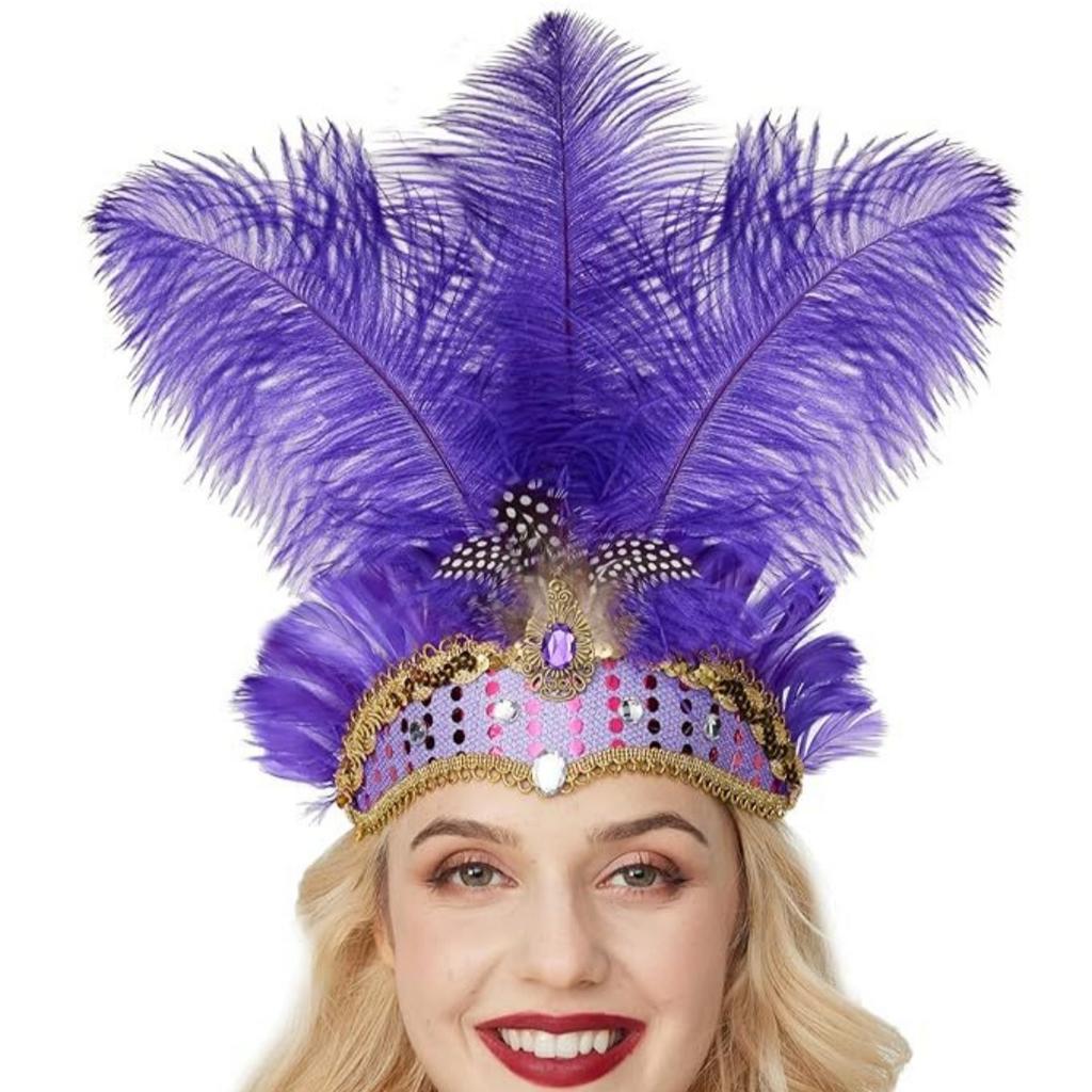 Women Carnival Crystal Crown Feather Headpieces 1920s Flapper Headband Show Girl Feather Headdress Mardi Gras Accessories