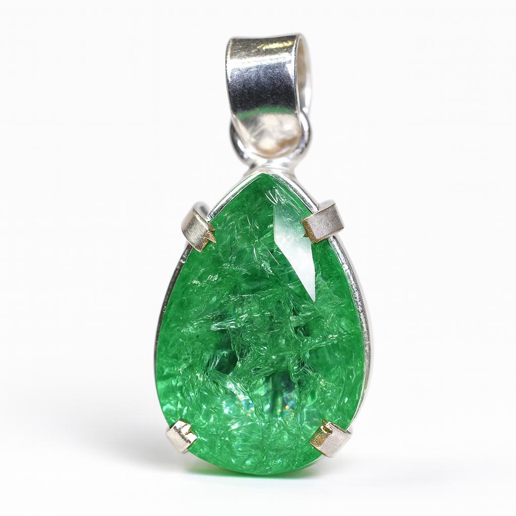 Green Emerald 35.75 Ct Natural CERTIFIED 925 Sterling Silver Pear Cut Pendant AI-120-NS