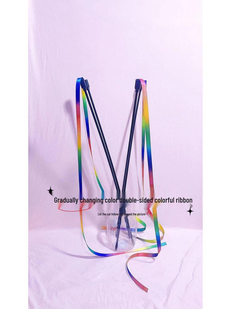 Rainbow Ribbon Cat Teaser: Double-Sided Toy with Long Pole and Seven-Color Streamers