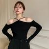 Women's Solid Color Off Shoulder Halter Slim Knitted Long Sleeves Tops