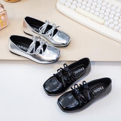 Girls Leather Shoe for Party Wedding Classic Children Flats Princess Shoes with Bow-knot Fashion Kids Black Ballet Shoes 2024