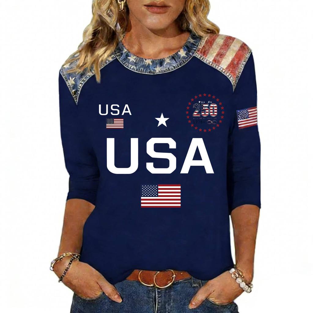 Women's Fashion Casual Independence Day Print Top