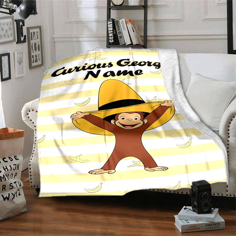 Custom Name Curious George Theme Printed Blanket - Perfect for Couch, Bed, Travel & Outdoor Use | Machine Washable, Cozy & Durable.
