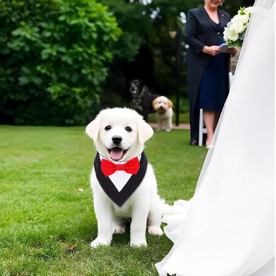 Formal Dog Tuxedo, Dog Bandana Collar with Bow Tie Costume for Small Dogs - Adjustable Dog Suit for Parties & Weddings