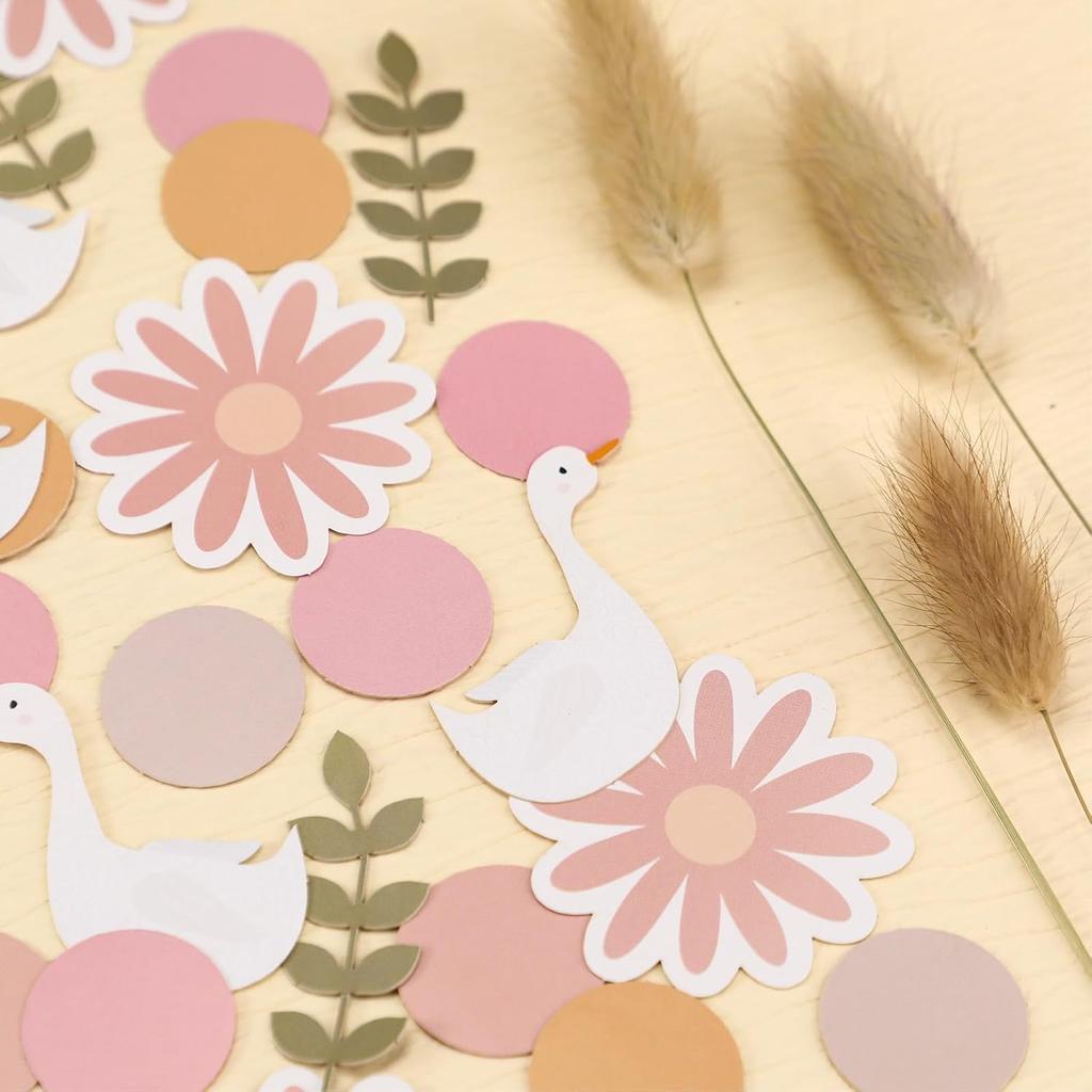 Marspark 300 Pcs Silly Goose Confetti Goose Theme Double Side Confetti Table Decor Daisy Leaves Circles Paper Scatters for Baby Shower Bridal Wedding