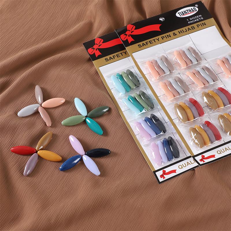 8Pcs/set High Quality Solid Color Plastic Brooch Needle Muslim Scarf Accessory Islamic Turban Safety Pins Elegantly Hijab Brooch