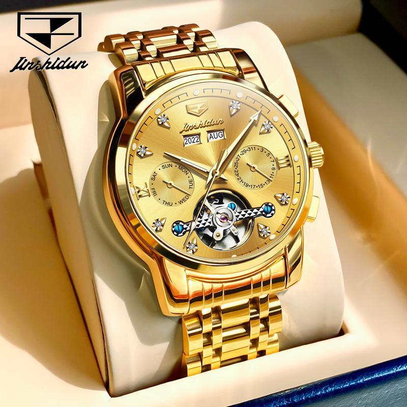 

JINSHIDUN Новые мужские часы для бизнеса и отдыха. Простые деловые водонепроницаемые светящиеся многофункциональные механические часы. Высококачественные мужские часы.