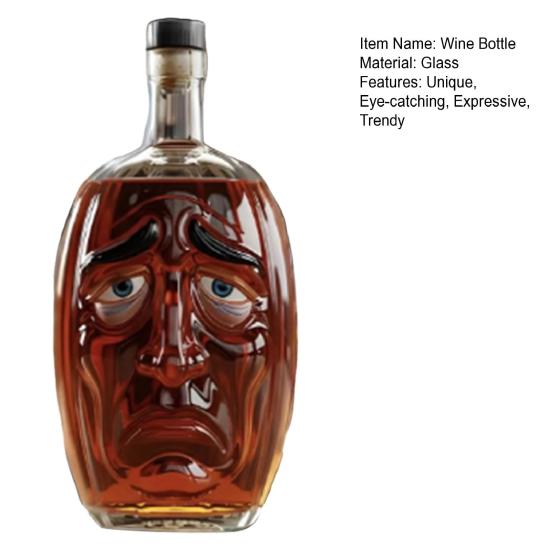 Pumpkin Wine Bottle with Human Face Creepy Cute Spooky Wine Bottle Unique Evil Smirks Fun Face Bottle for Halloween