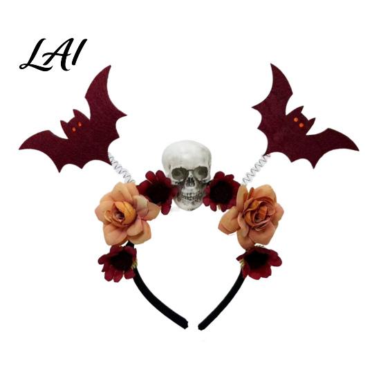 Fashionable Skull Hair Clips Halloween Flower Skeleton Bat Headband Gothic Floral Bands Spooky Bands for Party Accessory Lightweight No Slip