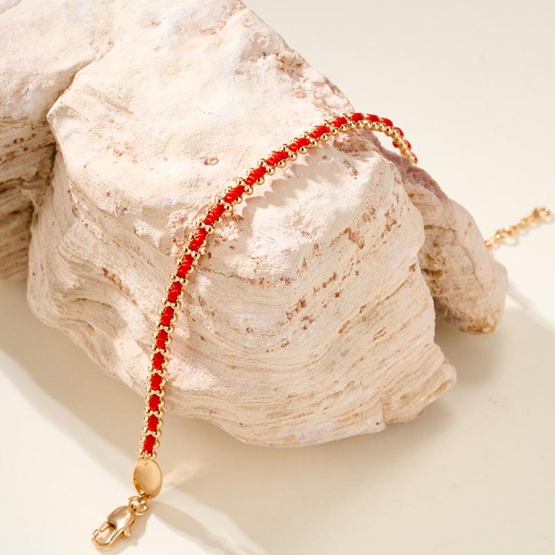 Redline French Red String Bracelet: 8K Rose Gold with Diamonds, Half Rope, Half Chain, Lucky Woven Design for Birth Year