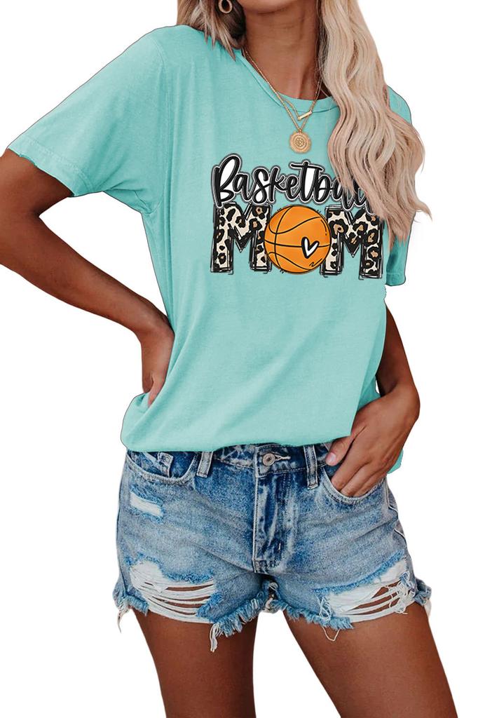 Summer crewneck Tshirt basketball mom print new loose fashion shortsleeved top Womens casual pullover
