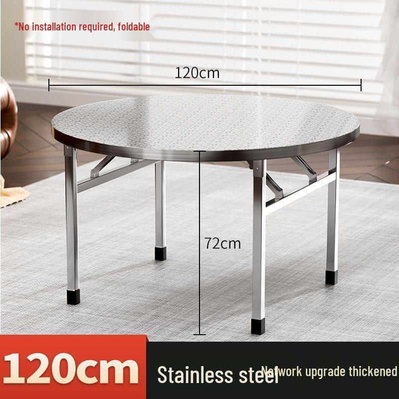 304 Stainless Steel Folding Round Dining Table for Restaurant, Buffet, Outdoor, and Home Use