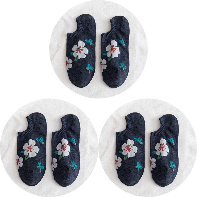 3 Pairs Cotton Socks For Women High Quality Invisible Casual Socks Shallow Mouth Ankle Socks Spring Flower Fashion Female Socks
