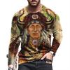 Spring and Autumn Round Neck 3D Native American Pattern Printed Top Fashionable Casual Long Sleeved Men's T-shirts