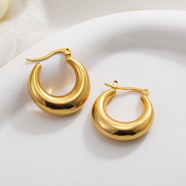 Modne błyszczące kolczyki koła ze stali nierdzewnej dla kobiet, pozłacane, gruba tekstura, geometryczne kółko, biżuteria vintage