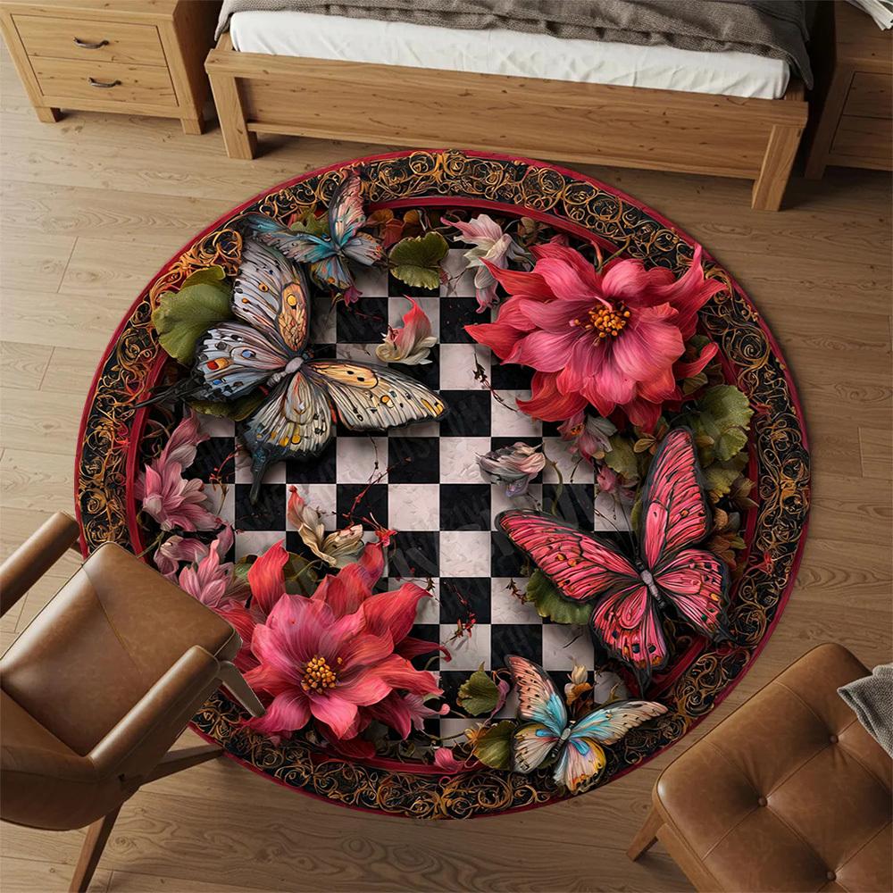 1PC butterfly flowers Office Round Area Rug, Under Office Chairs Bedroom Living Room Home Decor, Carpet for Office -1110142
