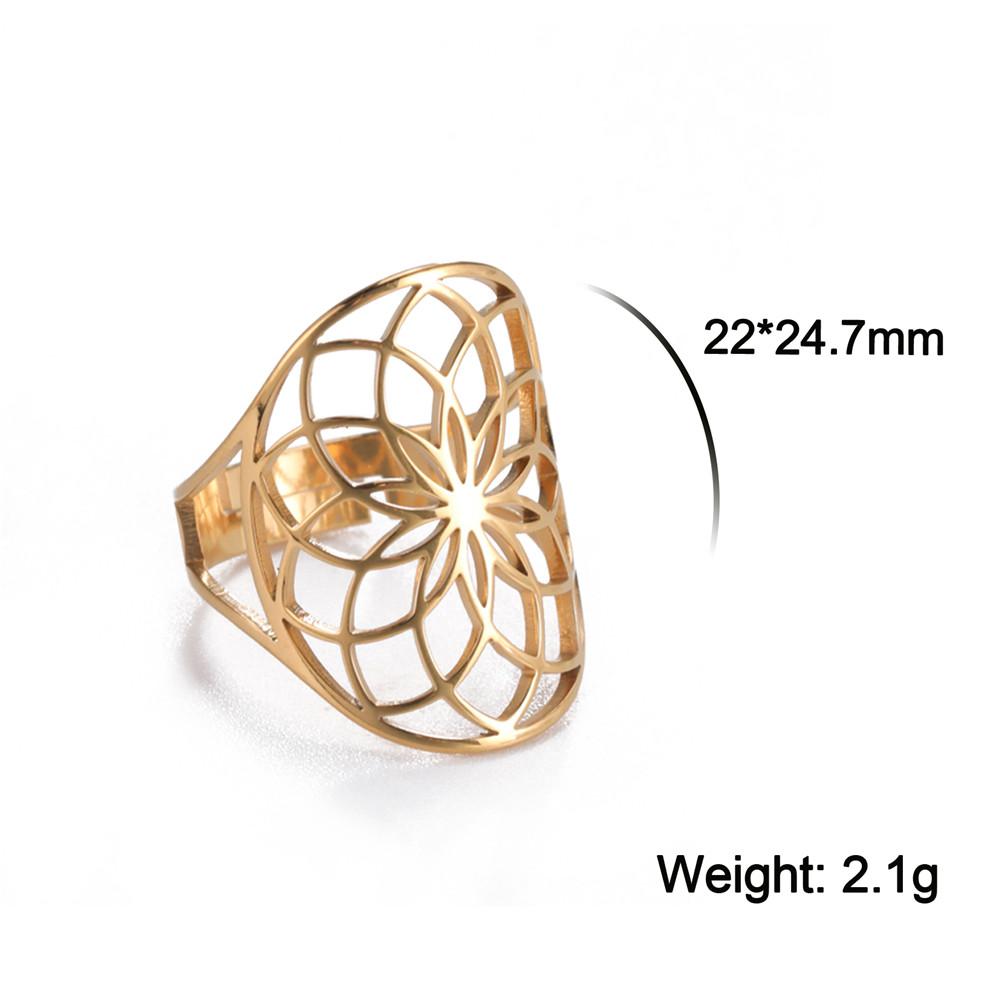 Flower of Life Ring Vintage Adjustable Stainless Steel Sacred Geometry Rings for Women Amulet Jewelry Gift