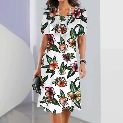Summer Women's Long Dress Round Neck Long Dress Female Dress Vacation Beach Casual Short Sleeve Elegant Loose Dress