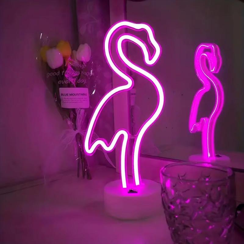 Flamingo Neon Signs Light LED Pink Wall Lamp Room Decor Battery/USB Operated for Gift Children's Bedroom Wedding Party Camping