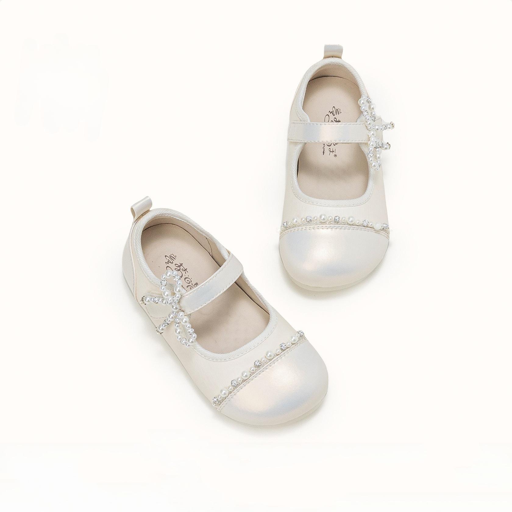 

Туфли принцессы для девочек, кожаные туфли на мягкой подошве, модная детская обувь 24 бежевый