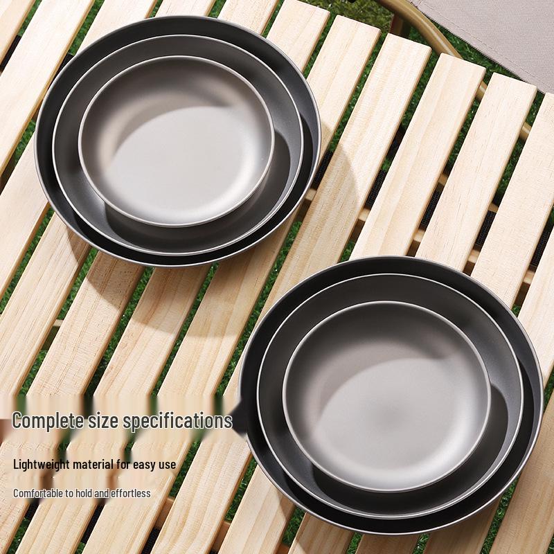 High-End Antibacterial Titanium Dinner Plate: Food-Grade, Multi-Functional, Round, Portable for Household and Outdoor Camping.
