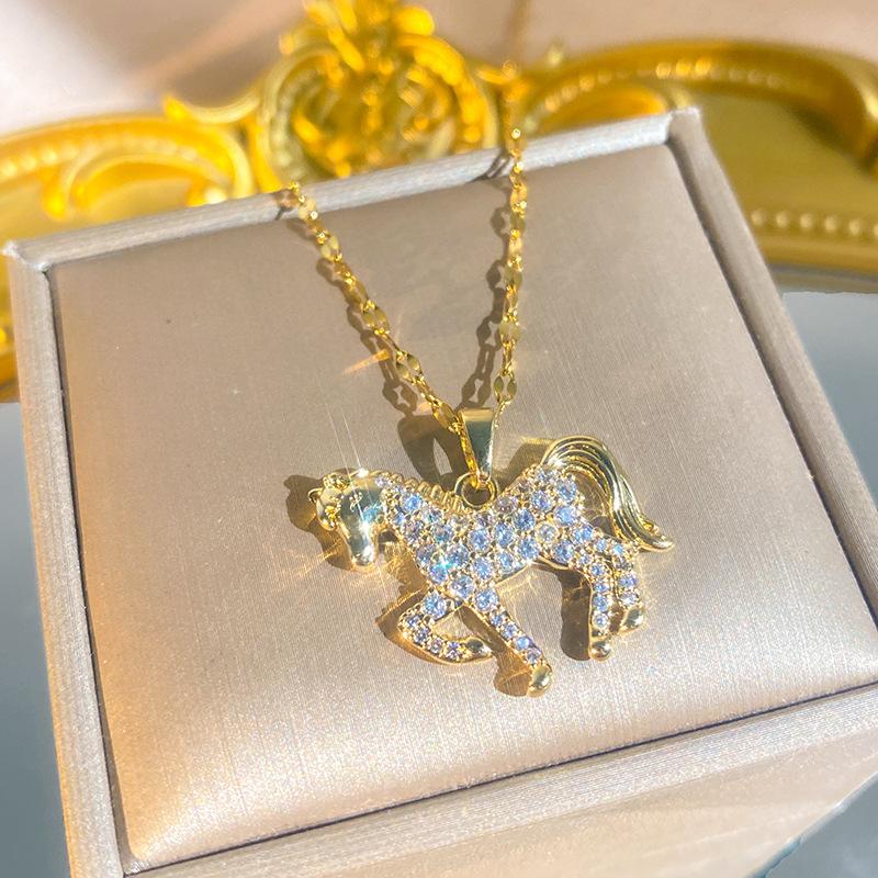Women S Titanium Steel Horse Zodiac Full Zircon Clavicle Chain